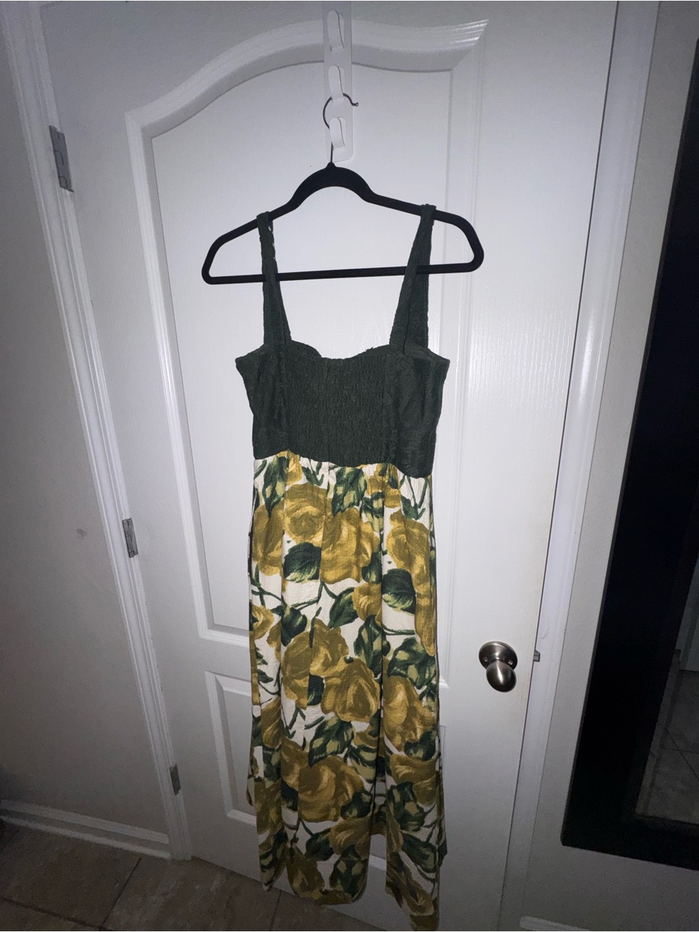 Tuckernuck Olive Bust Floral Midi Dress with Yellow Rose Print - Picture 3 of 5